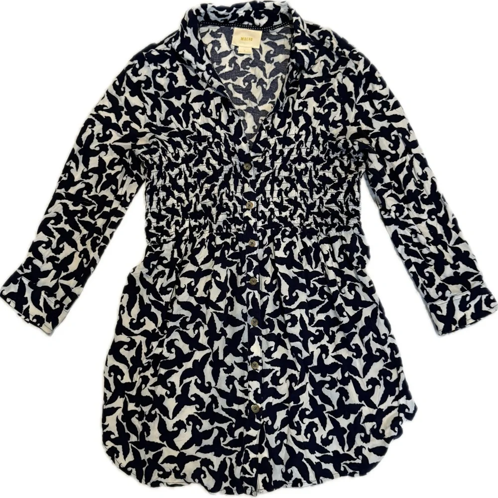Maeve Navy Blue and White Bird Patterned Blouse Sz Small - Picture 1 of 8